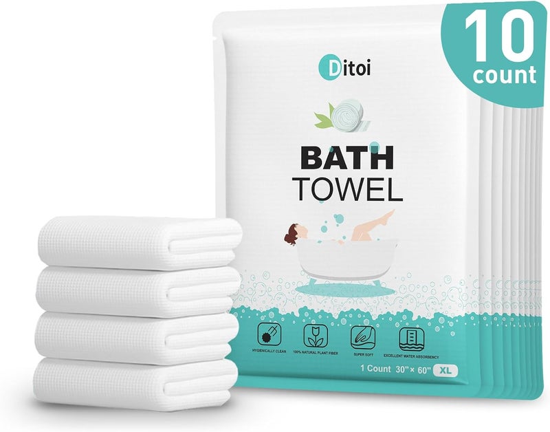 Ditoi Disposable Bath Towels,Extra Large Beach Towels 30"X60", Camping Towels for Travel Hotel, Soft Quick Dry Shower Tissue for Body,Gym Sports,Beach (XL,10 Count) - Image 1